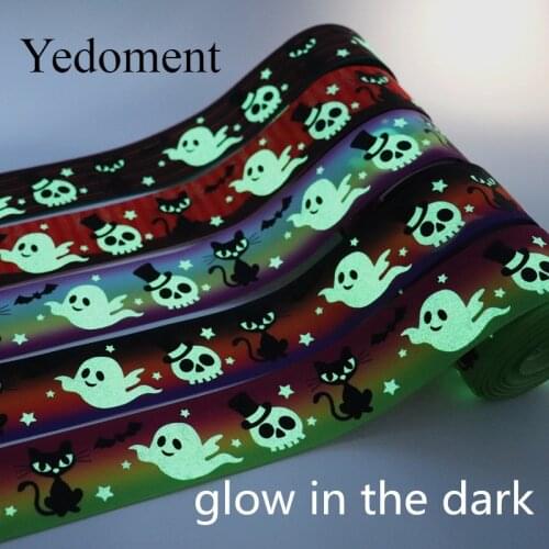 5 Yards 25MM/1.5'' 38MM Glow In The Dark Halloween Printed Grosgrain Ribbons For Hair Bows DIY Handmade Materials Y19091001
