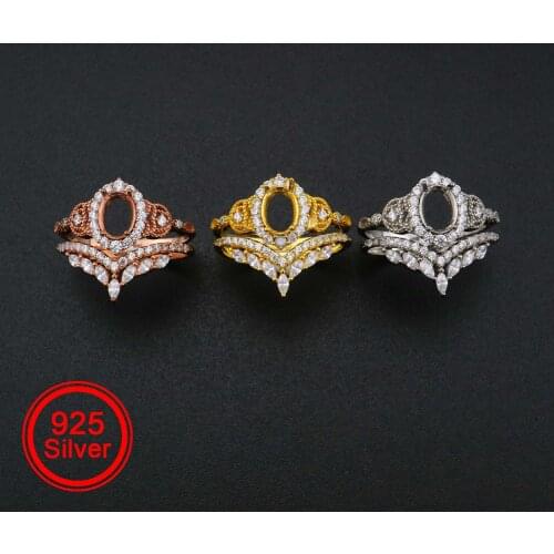 5x7MM Oval Prong Bezel Gold Plated Solid 925 Sterling Silver DIY Adjustable Stackable Ring Settings 1294161