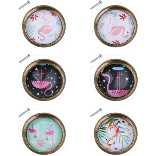 6 Piece/Set Chic Flamingo Design Handles Door Dresser Drawer Cabinet Cupboard Pull Knob for Home Decoration DIY, Mini