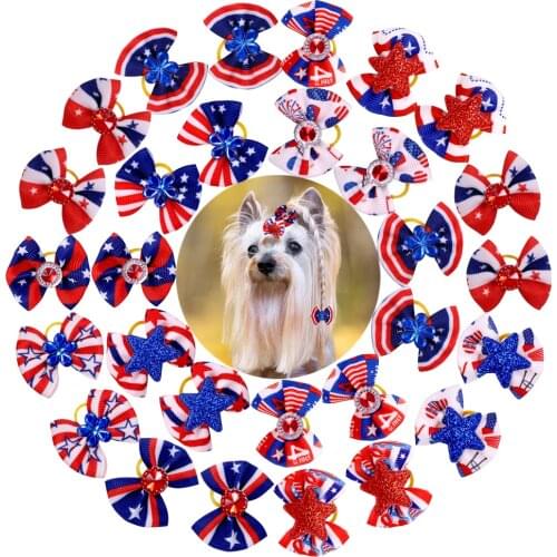 200pcs Dog Bows Fashion Pet Dog Hair Accessories American Independence Day Pet Supplies Dog Hair Bows Rubber Bands Pet Products