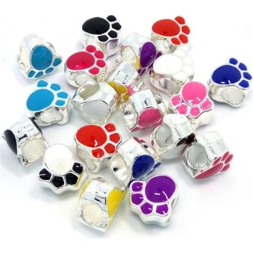 Free shipping 50pcs 10mm mix color Bears paw big hole alloy beads fit European bracelet and necklace DIY