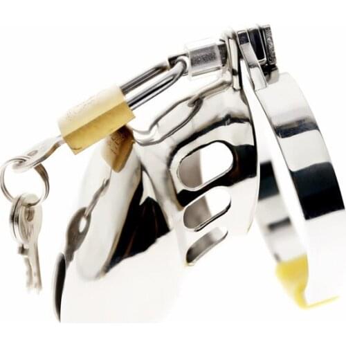 Lockable Cock Cage Penis Lock Stainless Steel Penis Ring Chastity Device Belt Tool Restraint Sex Toys for Men C001 40/45/50mm