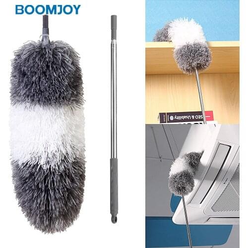 BOOMJOY Microfiber Telescoping Duster 100'' Extendable Scratch-Resistant Cover Stainless Steel Pole Bendable Head Washable