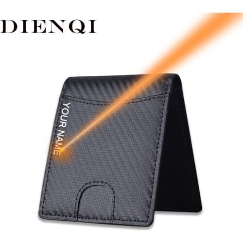 DIENQI Genuine Leather Carbon Fiber Mens Wallet RFID Bifold Card Holder Smart Purse Luxury Customize Fathers Day Gifts Wallets