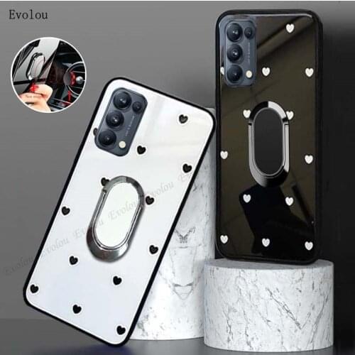 For OPPO Find X3 Pro Case Love heart tempered Glass phone case for OPPO Reno 4Z 4F 4 Lite 5 Pro Find X3 Neo Ring Holder Cover