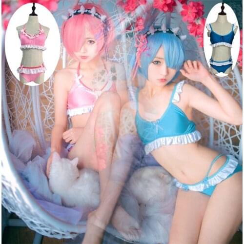 Hot! Life In a Different World Of Zero Rem Ram Sukumizu Swimsuits Cosplay Bikini Lolita Women Summer Swimsuit Free Delivery