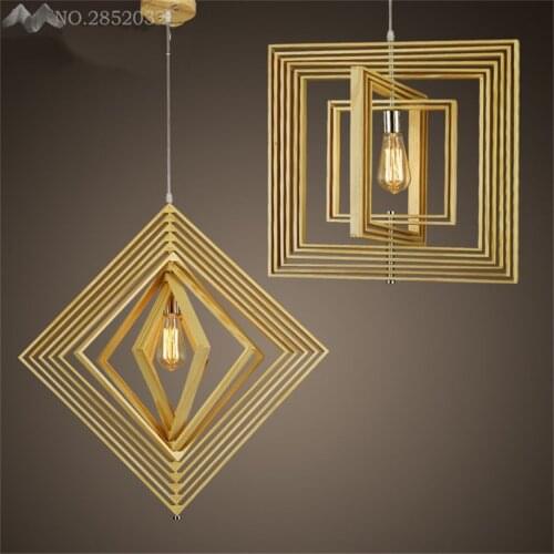 JW Creative Adjustable Geometry Wood Pendant Lamps Wooden Pendant Lights for Living Room Bedroom Kitchen Home Lighting Decor