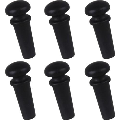 6xBlack Ebony Wood Guitar Bridge End Pins without Tone Dots for Acoustic Guitar