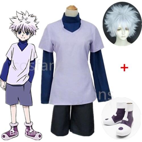 Hunter X Hunter Cosplay Killua Zoldyck Cosplay Costume For Adult Men Women Kids Halloween Outfits Custom Made Halloween and wig