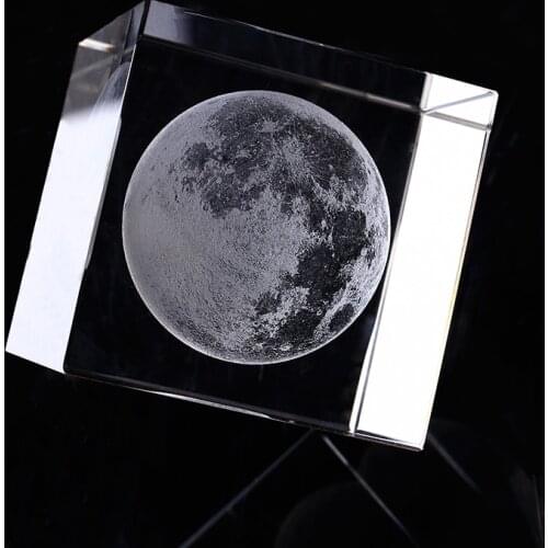 6cm 3D Laser Engraved Moon Crystal Cube Ornaments Glass Miniatures For Gifts Home Decoration Accessories Astronomical Craft