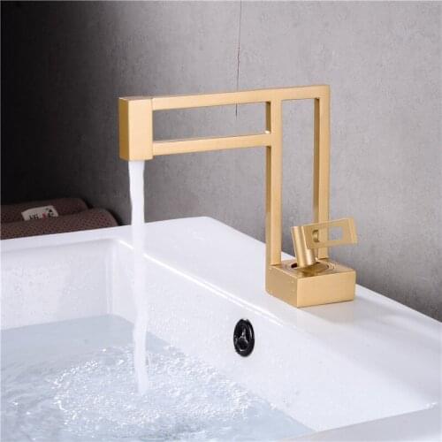 Brushed Gold Bathroom Basin Faucets Soild Brass Hot & Cold Kitchen Sink Mixer Crane Vessel Tap Single Handle Unique Design Black