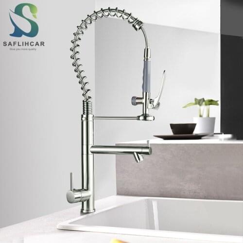 Brushed Nickel Kitchen Sink Faucet 360 Rotation Sprayer Pull-down Kitchen Crane Hot and Cold Water Kitchen Vanity Sink Faucet