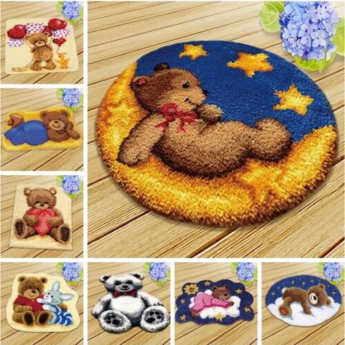 Bear Latch Hook Kits Diy Cushion Animals Klink Haak Kleed Bloemen Button Needlework Mat Kit Almofadas Klink Haak Kussen Bloem 3D