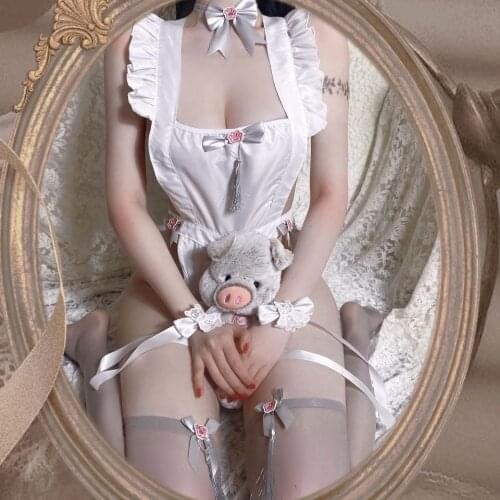 Japanese Sweet White Maids Outfit Cute Cos Maid Uniform Nightclub Cosplay Japanese Costumes Sexy Lingerie School Girl Kawaii Set