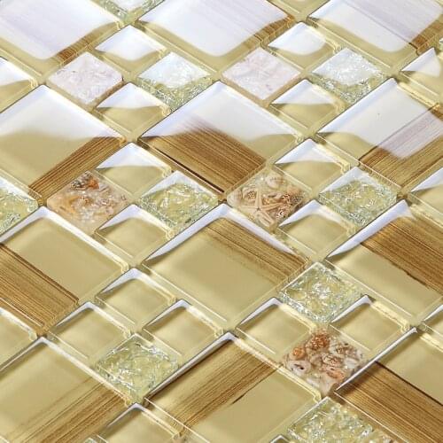 Beige color crystal stainless glass mixed sea shell mosaic tiles for kitchen backsplash bathroom shower dining room wall mosaic