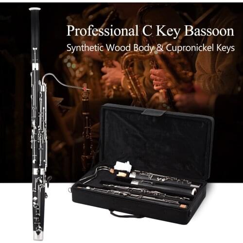 Muslady Professional C Key Bassoon Woodwind Instrument Wood Body Nickel-Plated Key with Reed Gloves Cleaning Cloth Carrying Case