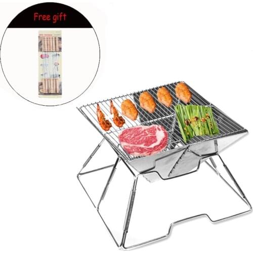 Outdoor BBQ Oven Stainless Steel Burning Fire Frame Folding Portable Camping Cookware Multifunctional Silver Barbecue Wire Mesh