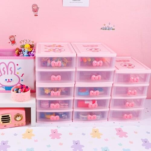 Yisuremia Kawaii Desktop Organizer 2/3/4 Layers Plastic Pink Makeups Pens Desk Storage Box School Stationery Holder