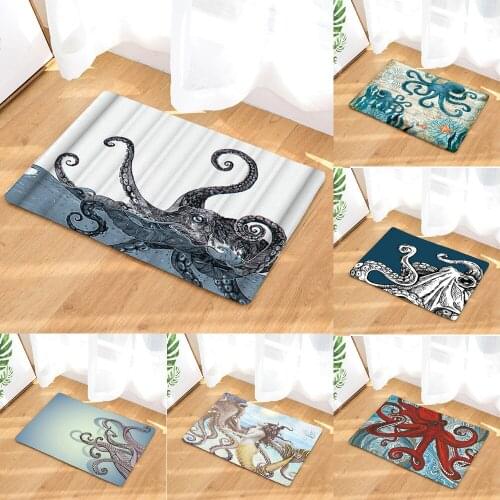 Bathroom Non-slip Mats Octopus Mat Set 3D Printed Bathroom Floor Carpets Flannel Toilet Rugs WC Doormat 45*75CM and 40*60CM