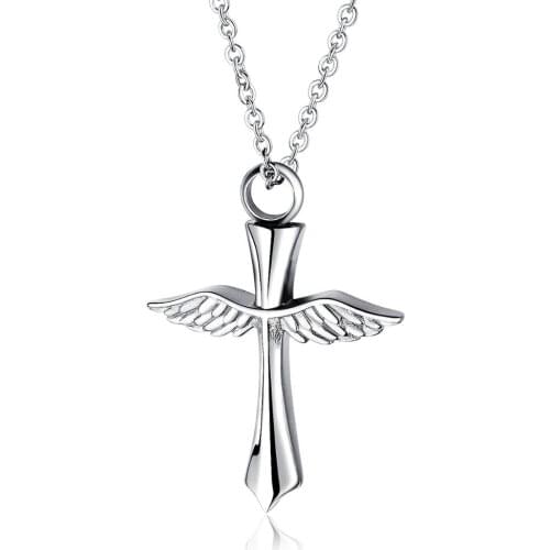 Punk Hollow Cross Wing Pendant Necklace For Man Charm Stainless Steel Jewelry Gift Dropshipping