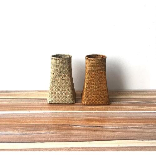 Seagrass Woven Baskets Garden Flower Vase Hand Woven Wicker Basket Seagrass Organizer Flower Vase Storage Pot Rattan Crafts