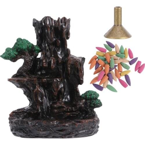1 Set Incense Burner Holder Backflow Waterfall Burner With Backflow Incense Resin Tower Incense Crafts Sandalwood Incense Burner