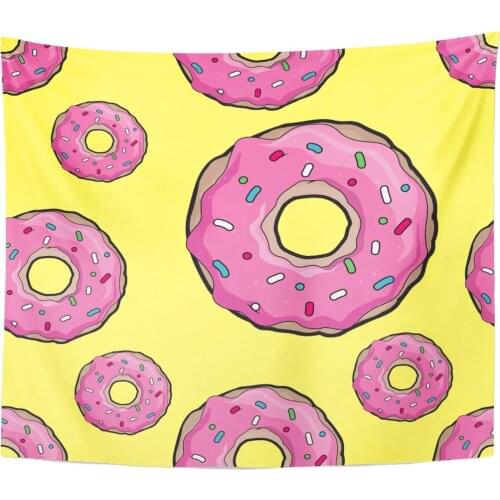 Donuts with Pink Icing Yellow Pattern for Cafes Restaurants Coffee Shops Catering Design Booklet Tapestry Home Decor