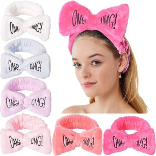 Sweet OMG Letter Headbands Wash Face Hair Holder Hairbands Coral Fleece Bow Headband For Women Girls Turban Hair Accessories