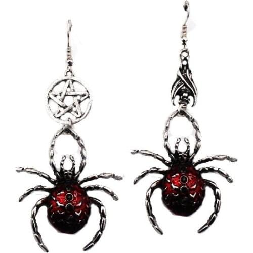 Rock Red Spider Bat Star Asymmetrical Dangle Earrings Punk Gothic Fashion Cool Trendy Insect Earrings For Women Jewelry Gifts