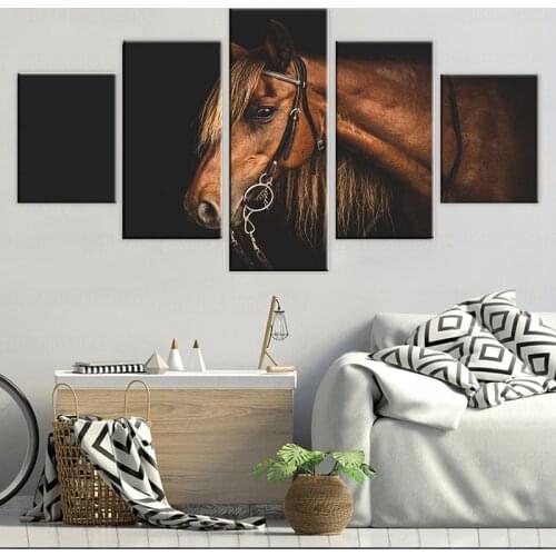 Modern Wall Art HD Prints Modular Pictures Framework 5 Pieces Brown Canvas Steed Paintings Home Decor Animal Fine Horse Posters
