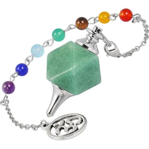 SUNYIK Green Aventurine Faceted Stone 7 Chakra Reiki Healing Dowsing Divination Crystal Point Pendulum