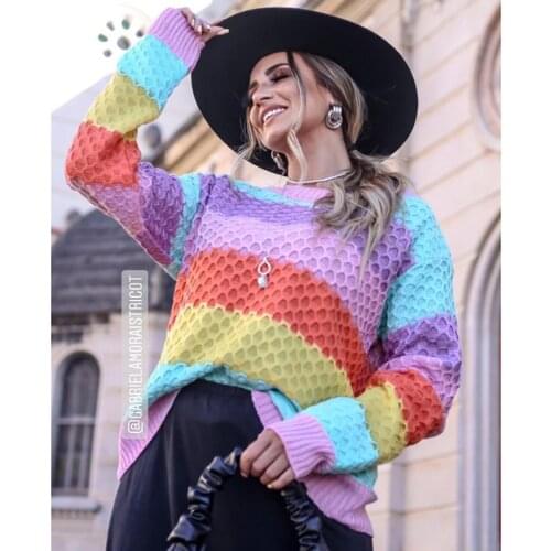 QINJOYER Women Knitted Sweater Pullover 2021 Winter Striped Sweater Long Sleeve Women O Neck Casual Pullovers Streetwear