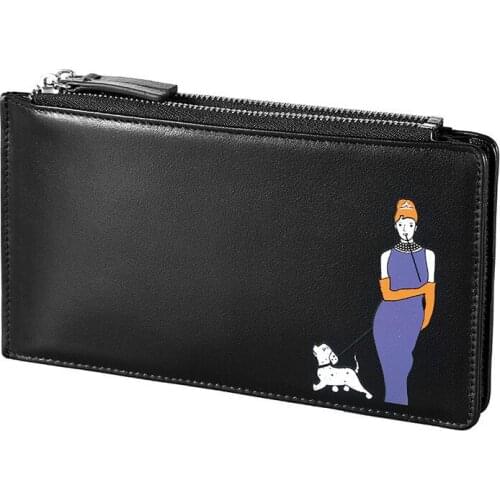 Genuine Leather Woman Wallets Fashion Multi Card Pickup Bag Double Zipper Long Wallet Multifunctional Ultra Thin Printed Wallet