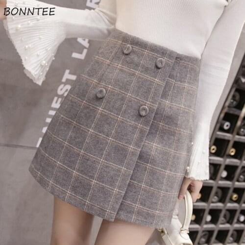 Skirts Women 2020 Winter All-match Warm Elegant Trendy Womens A-line Mini Plaid Skirts High Waist Zippers Korean Style Ladies