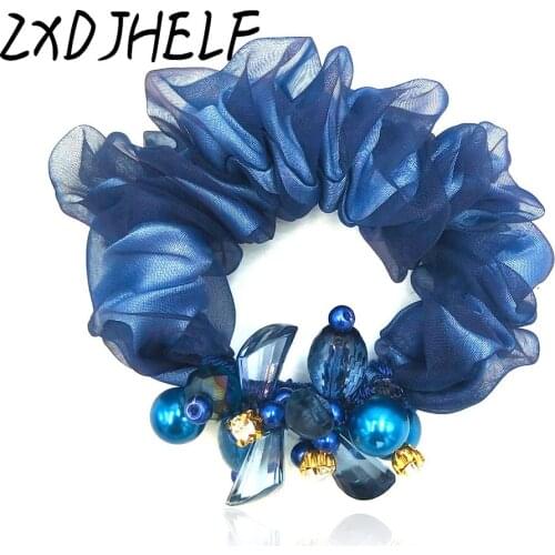 ZXDJHELF Luxury Women Crystal Beads Ponytail Holder Hair Accessories Scrunchies Fashion Elastic Hair Band Tie Rope For Girl F514