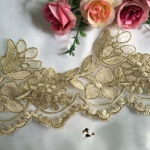 1 yard DIY clothes accessories gold thread lace trim sewing lace gold small wave lace braided ribbon lace 11cm width SC051