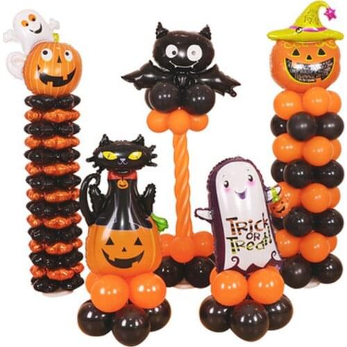 10pcs/set Halloween Pumpkin Ghost Witch Bat Foil Balloons Set Halloween Party Decoration Hallowmas Black Orange Ballon Supplies