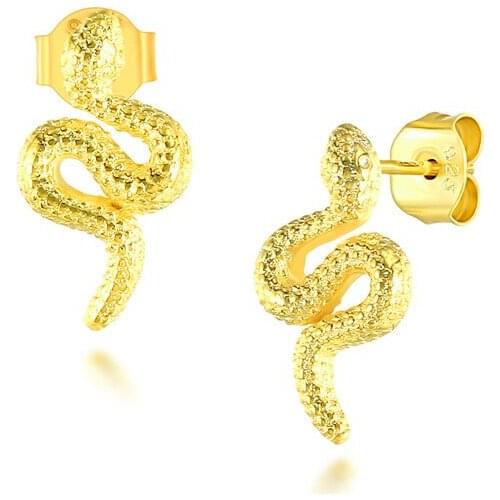 18K Gold 100% Authentic 925 Sterling silver Snake Stud Earrings Fine jEWELRY TLE1206