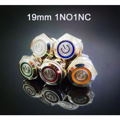 19mm Metal Button Switch flat Head 5pins LED light Self-Reset 1NO1NC on-off switch Panel Hole Power Push Button momentary button