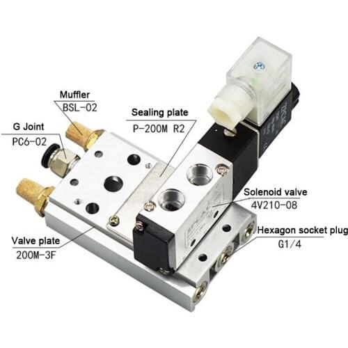 1 PC 2 row assembly 200M 1/2/3/4/5/6/7 bit4V210-08 Pneumatic solenoid valve base Silver aluminum