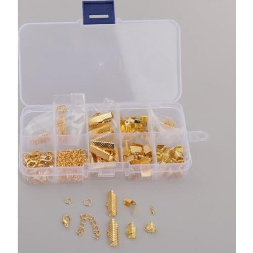 200pcs/Box Ribbon Crimp Ends,Folder Cord End Crimp Clamp,Lobster Clasps Hoop