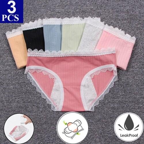 3PCS/Lot Leak Proof Menstrual Panties Women Sexy Cotton Underwear Women Period Panties Waterproof Women Period Underwear