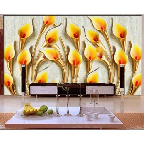 Beibehang Custom Any Size Mural 3d Wallpaper Embossed HD Stereo Gold Calla Lily TV Background Wall papel de parede wallpaper 3d