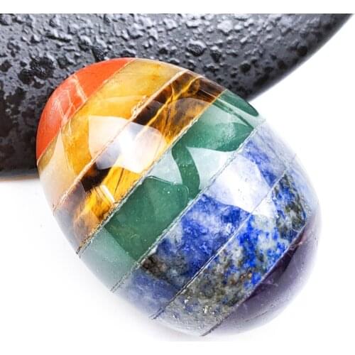 7 Chakra Egg Shaped Stone Wood Stand Natural Amethst Lapis Health Oval Ornaments Yoga Energy Healing Crystals Home Decoration