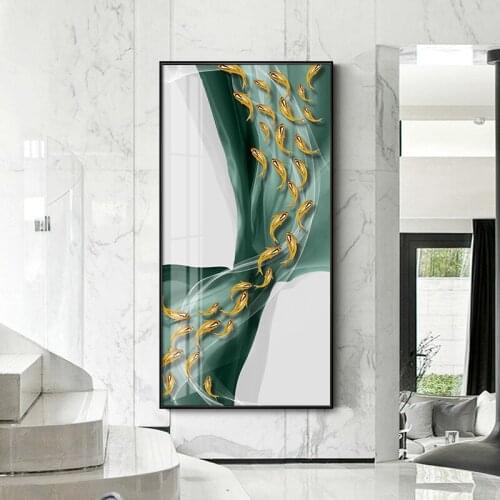 Abstract Gold Fish Canvas Painting Nordic Marble Decor Japanese Print Big Gold Poster Wall Art for Living Room Modern Tableaux