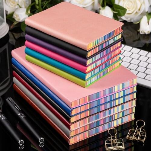 Rainbow Edge A5 Notebook Thickened note book Solid color writing book Office Notepad Student diary Leather notebook gift for kid