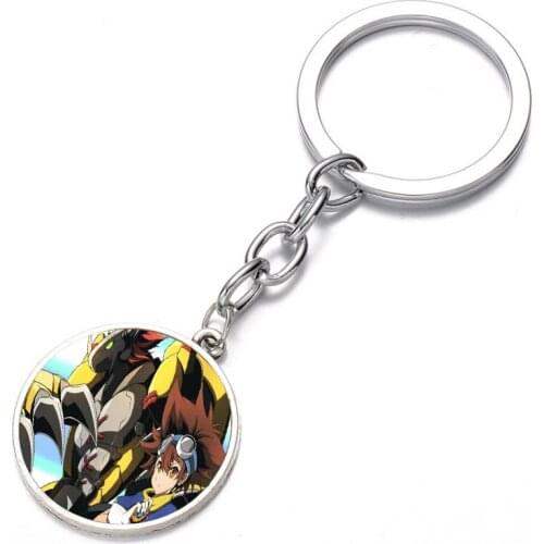 Anime Digimon Adventure Keychain Bronze Silver black Glass Dome Key Chain Bag Charm necklace Keyring Holder Kids boy girl Gift
