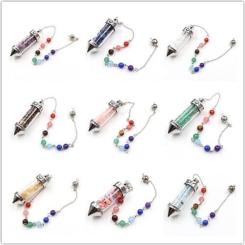 FYJS Unique Amulet Gift Silver Plated Wish Bottle Lovely Cat Pendulum Pendant Many Style Quartz Stone Healing Chakra Jewelry