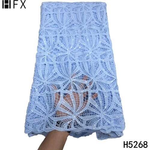 HFX Light Blue Cord Lace Fabric With Sequins African Lace Fabric French Lace Fabric Water Souble For Party Dress 5 yards