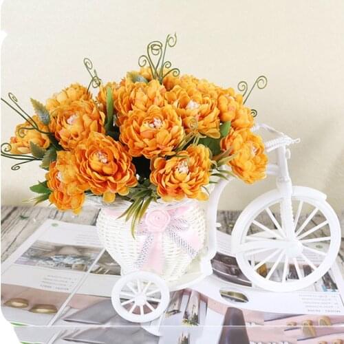 Htmeing Artificial Flower Set rattan bicycle basket Flower Bouquets For Wedding car outdoor Indoor Household table Decor